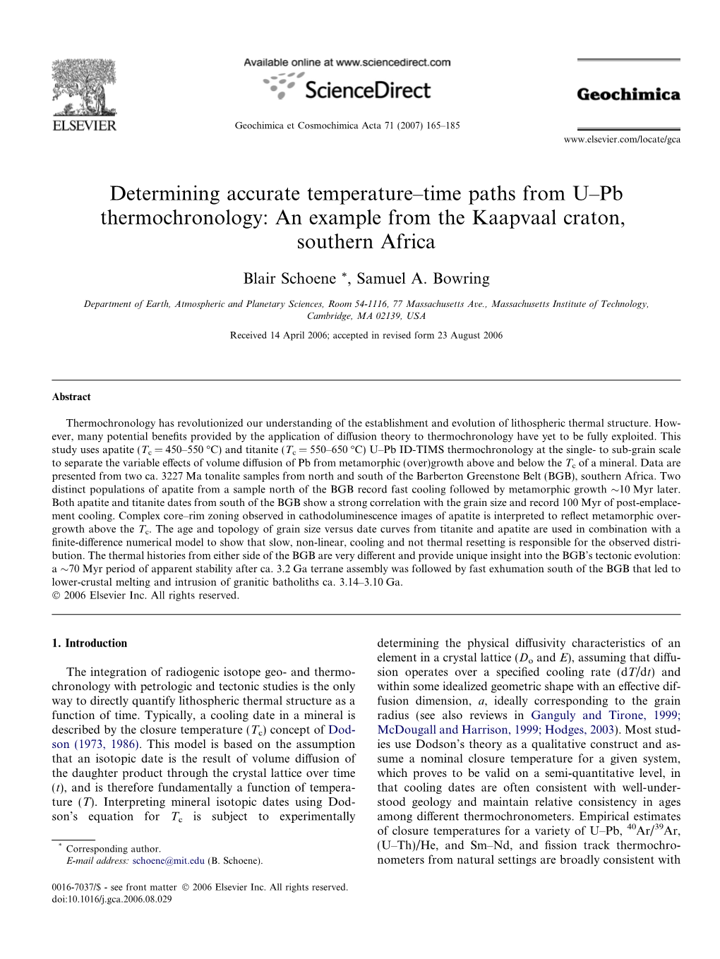 Determining Accurate Temperature–Time Paths from U–Pb Thermochronology: an Example from the Kaapvaal Craton, Southern Africa