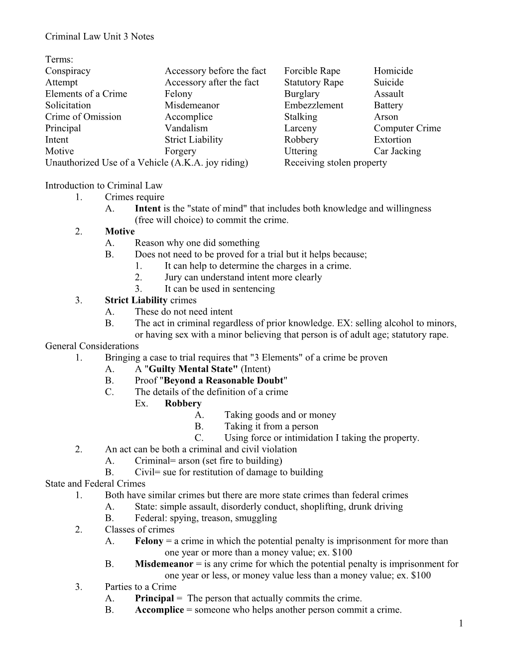 Criminal Law Unit 3 Notes