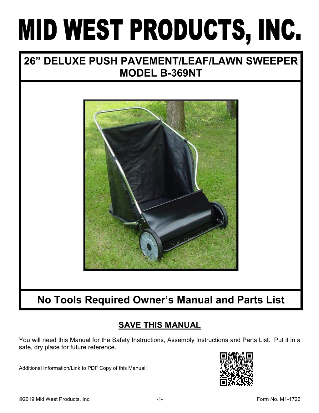 26" Deluxe Push Lawn Sweeper Manual