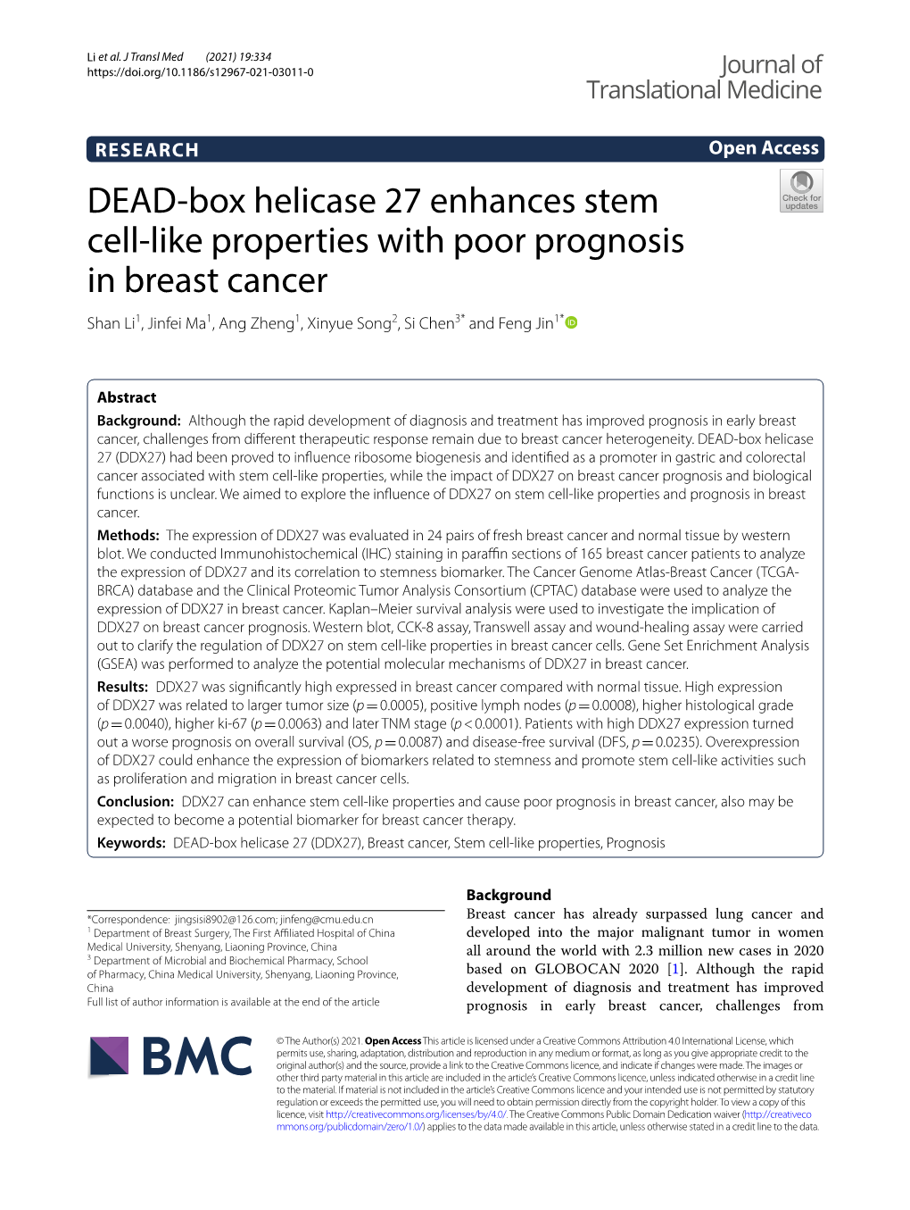 DEAD-Box Helicase 27 Enhances Stem Cell-Like Properties with Poor