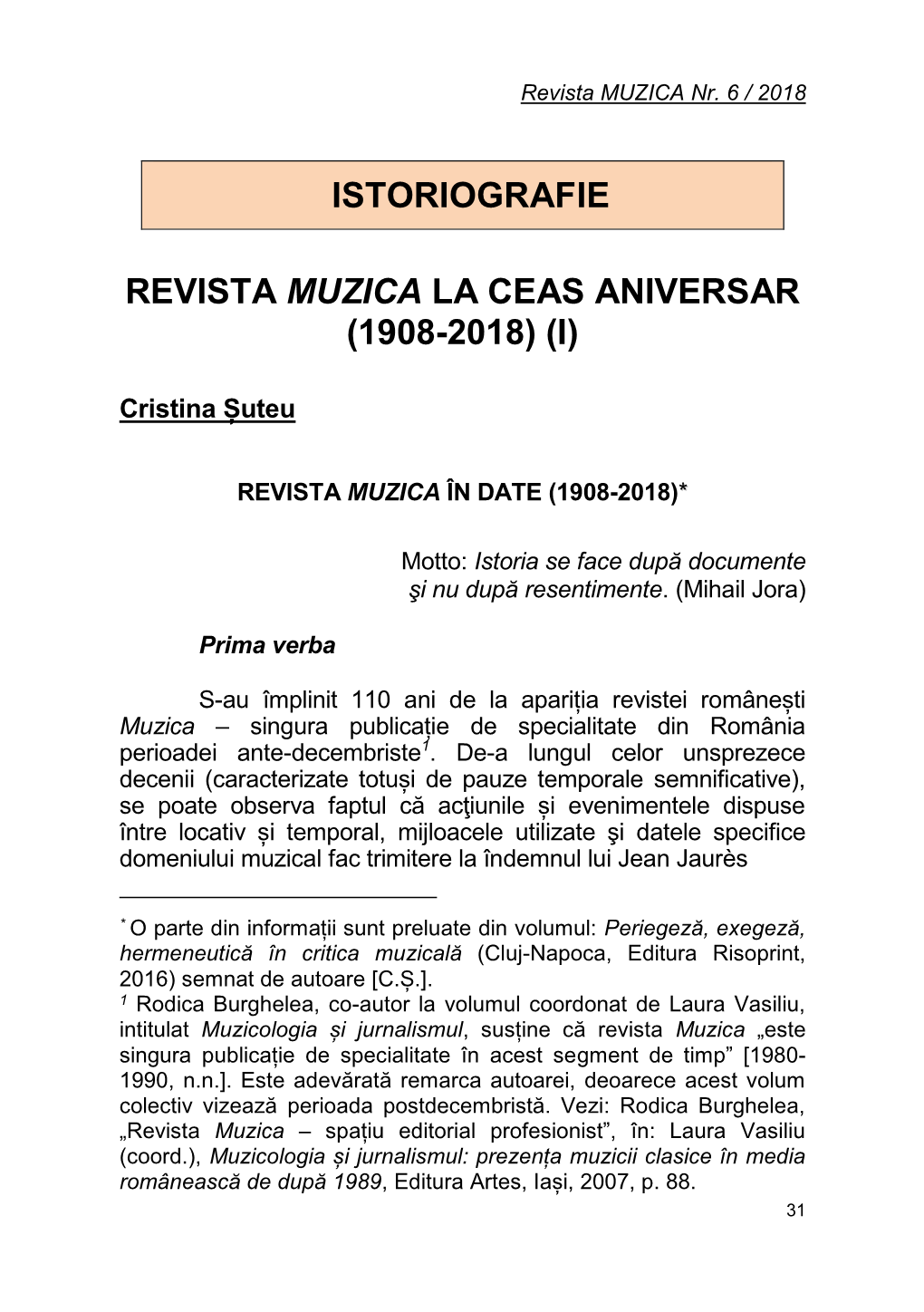 Revista Muzica La Ceas Aniversar (1908-2018) (I)