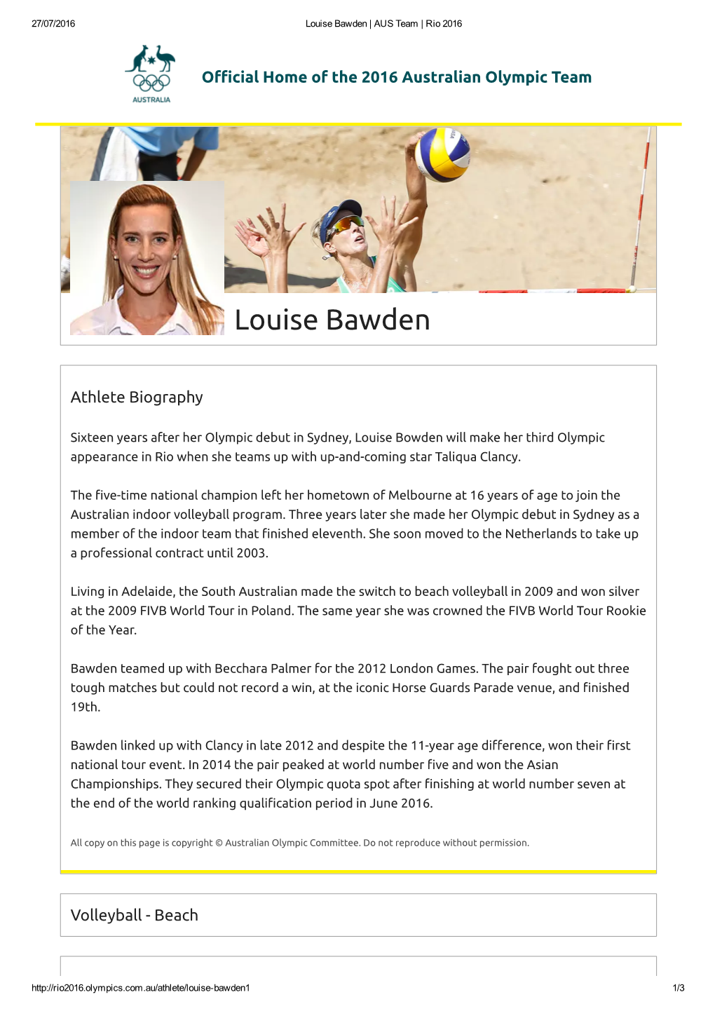 Louise Bawden | AUS Team | Rio 2016