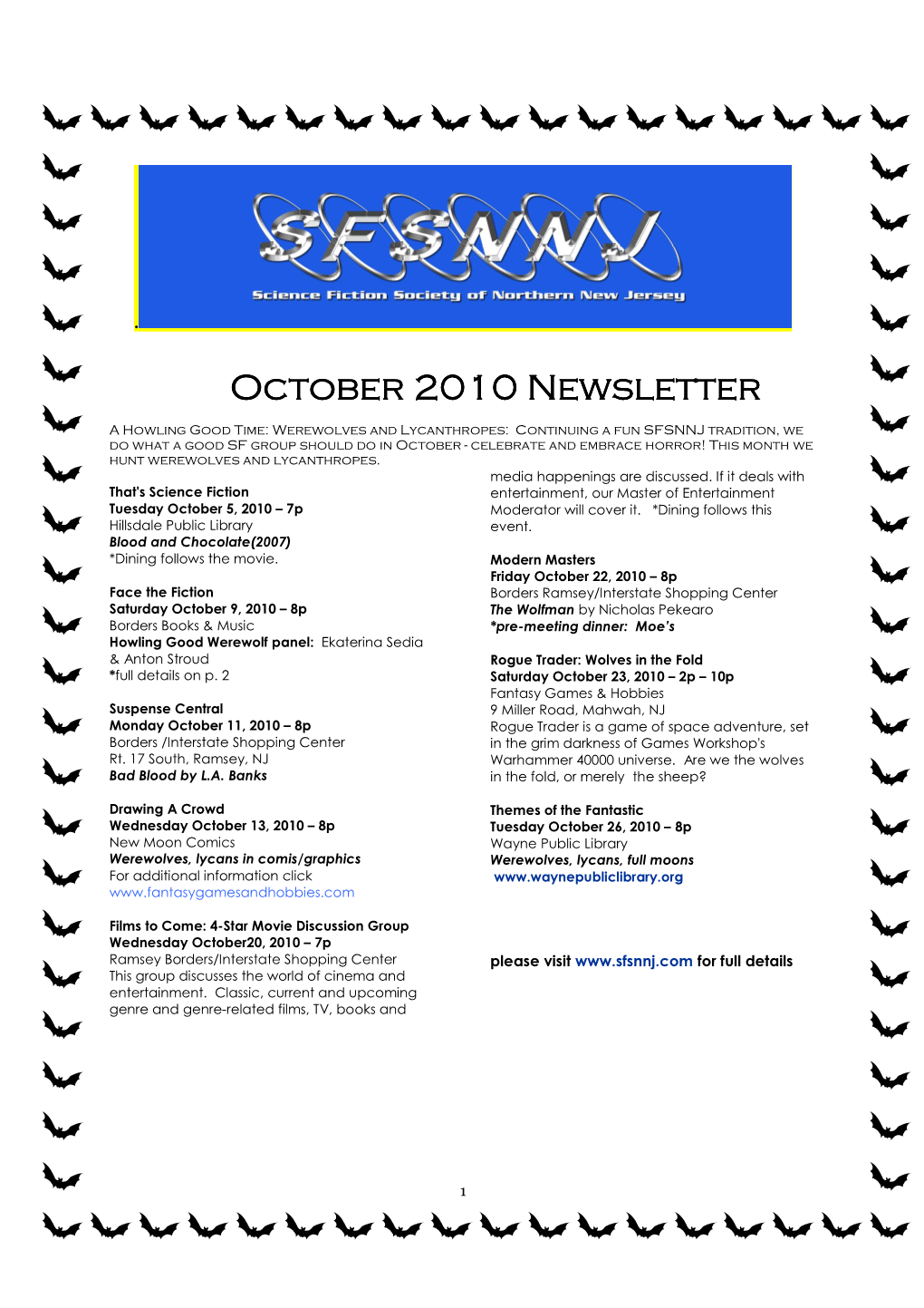 SFSNNJ Newsletter -- October2010