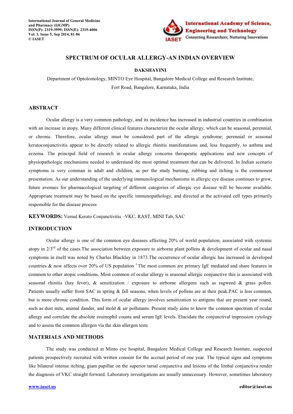 Spectrum of Ocular Allergy-An Indian Overview