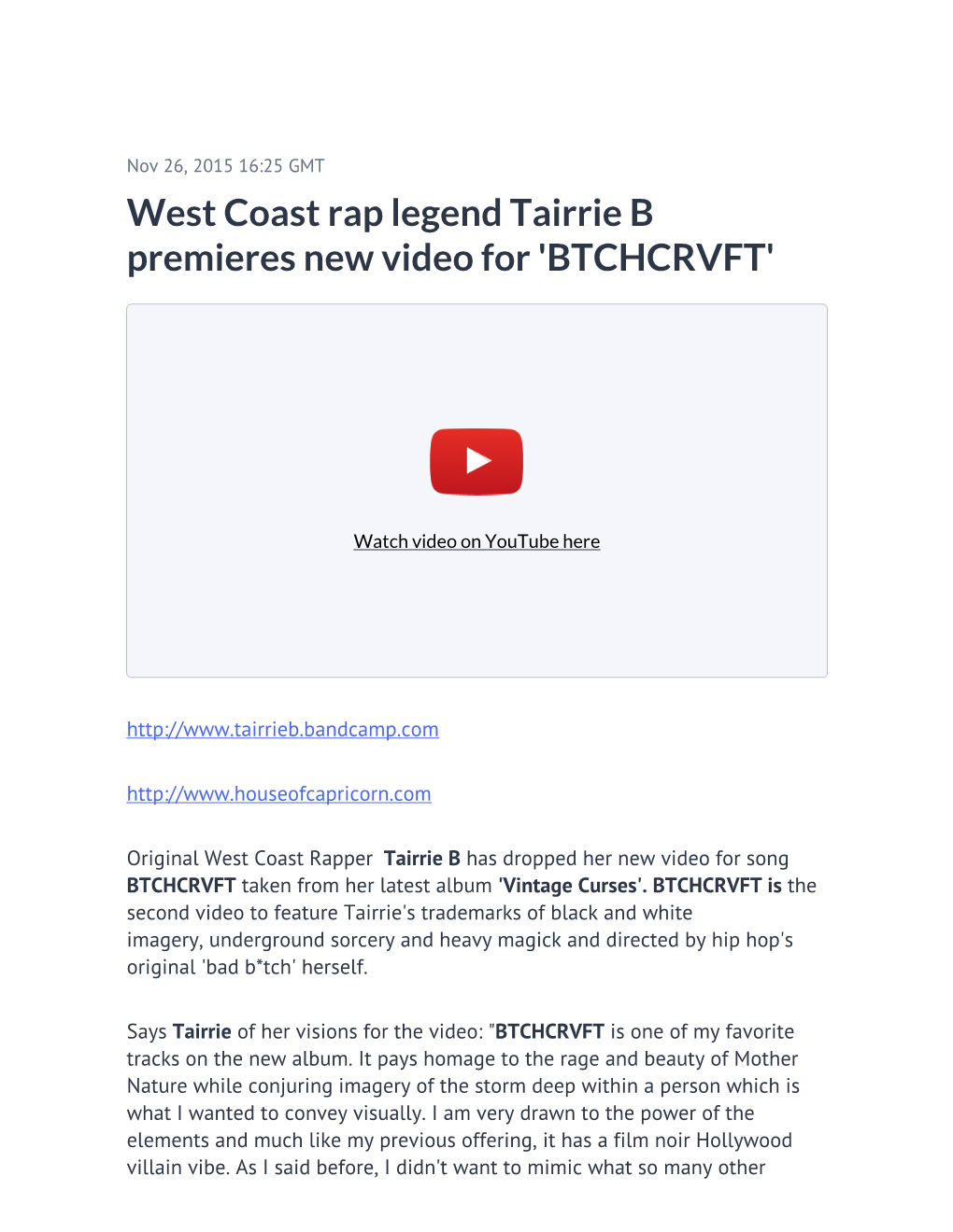 West Coast Rap Legend Tairrie B Premieres New Video for 'BTCHCRVFT'