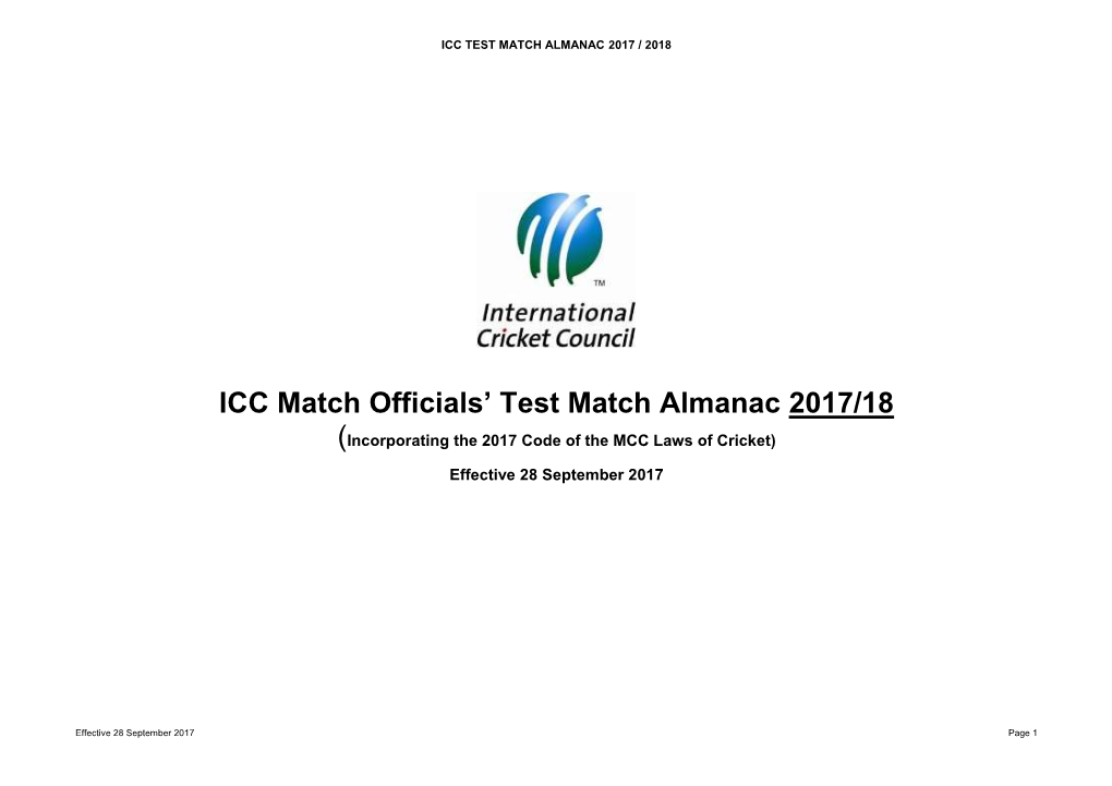 ICC Match Officials' Test Match Almanac 2017/18