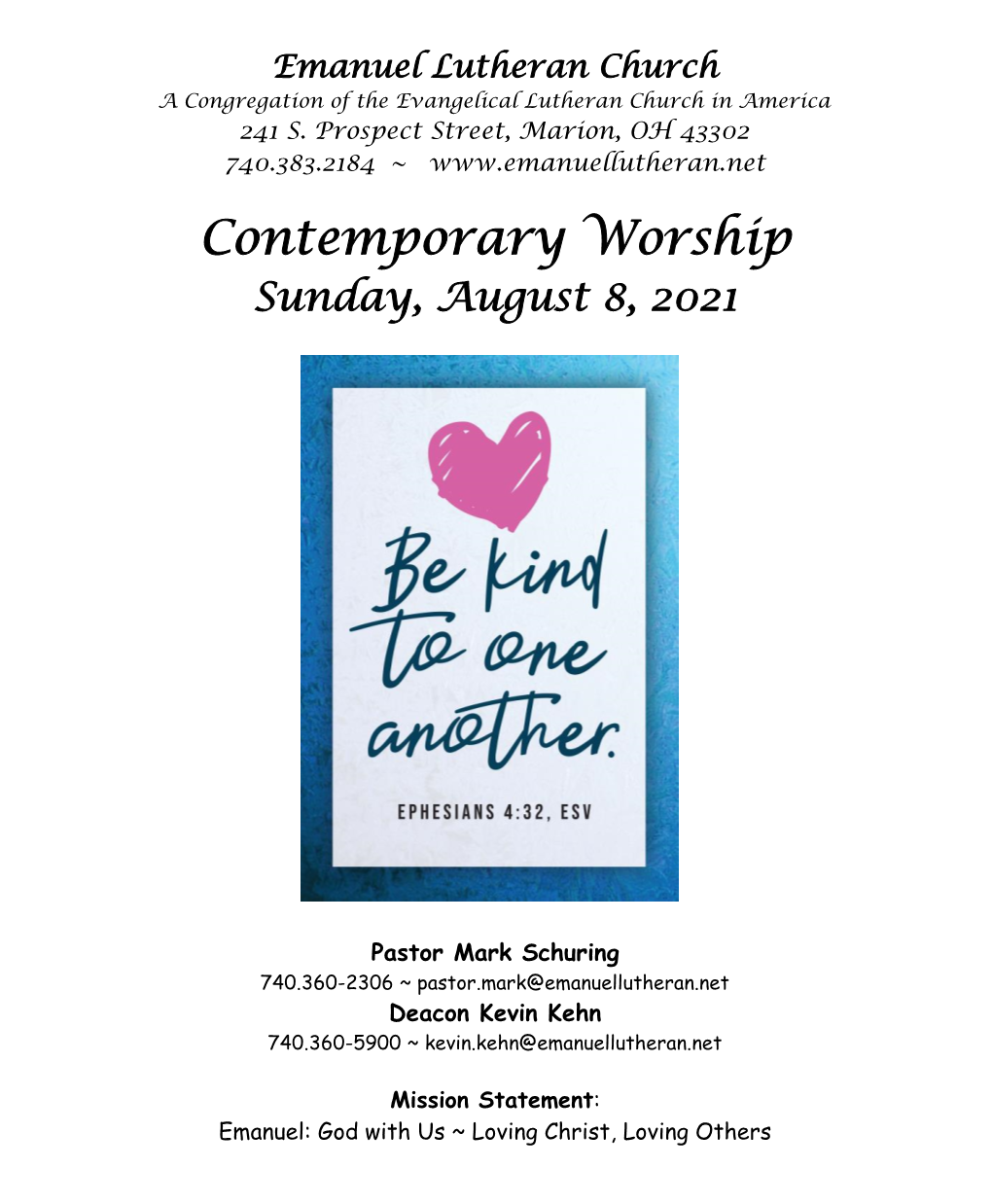 Contemporary Worship Sunday, August 8, 2021