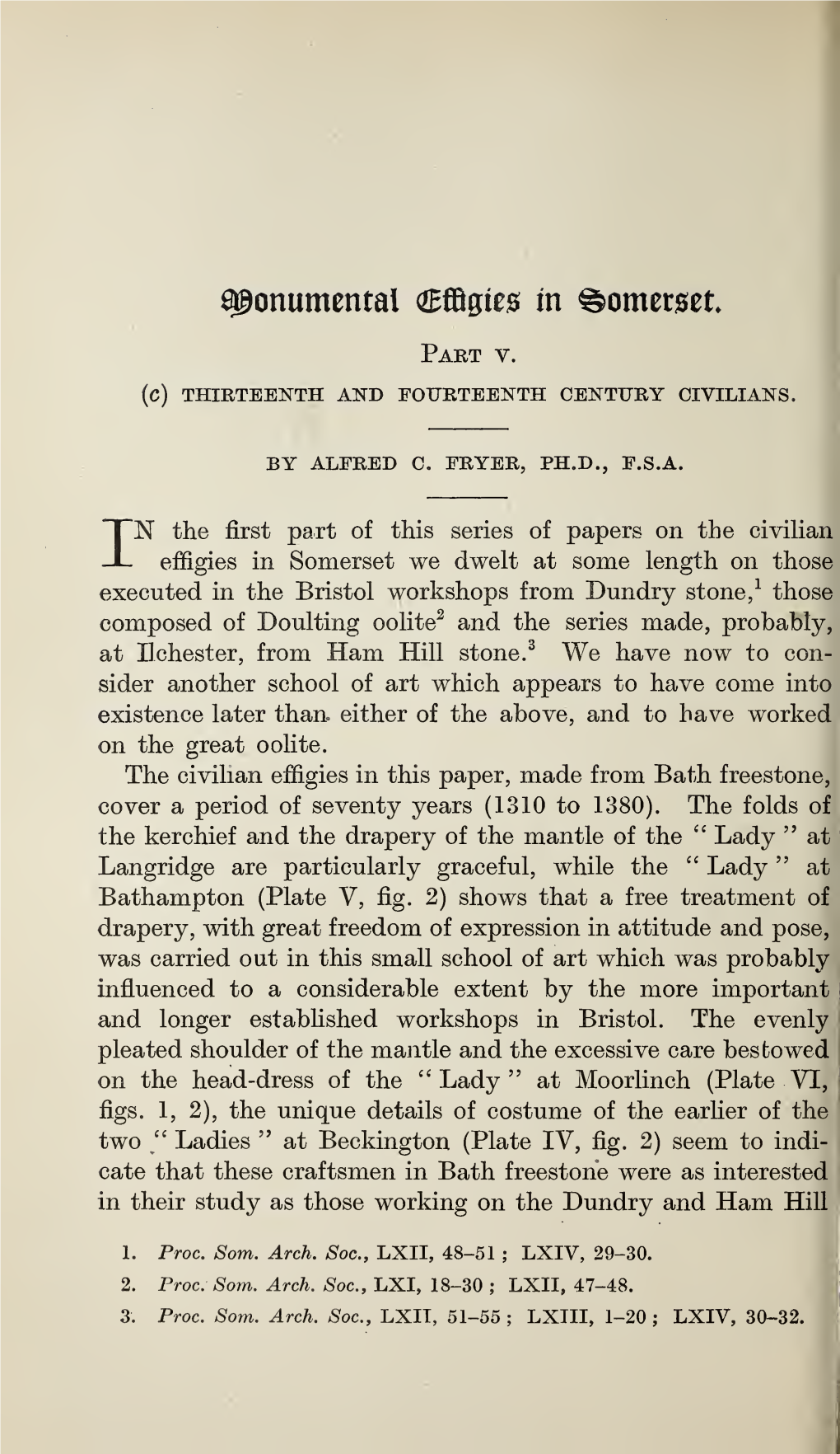 Fryer, a C, Monumental Effigies in Somerset. Part V, Part II, Volume 65