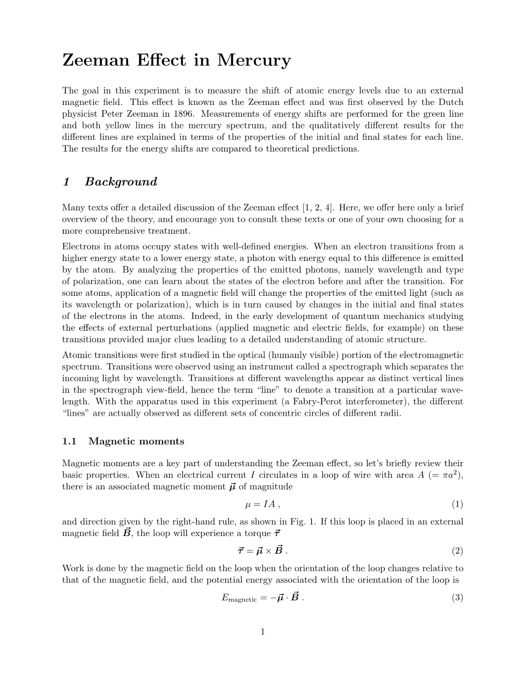 Zeeman Effect in Mercury