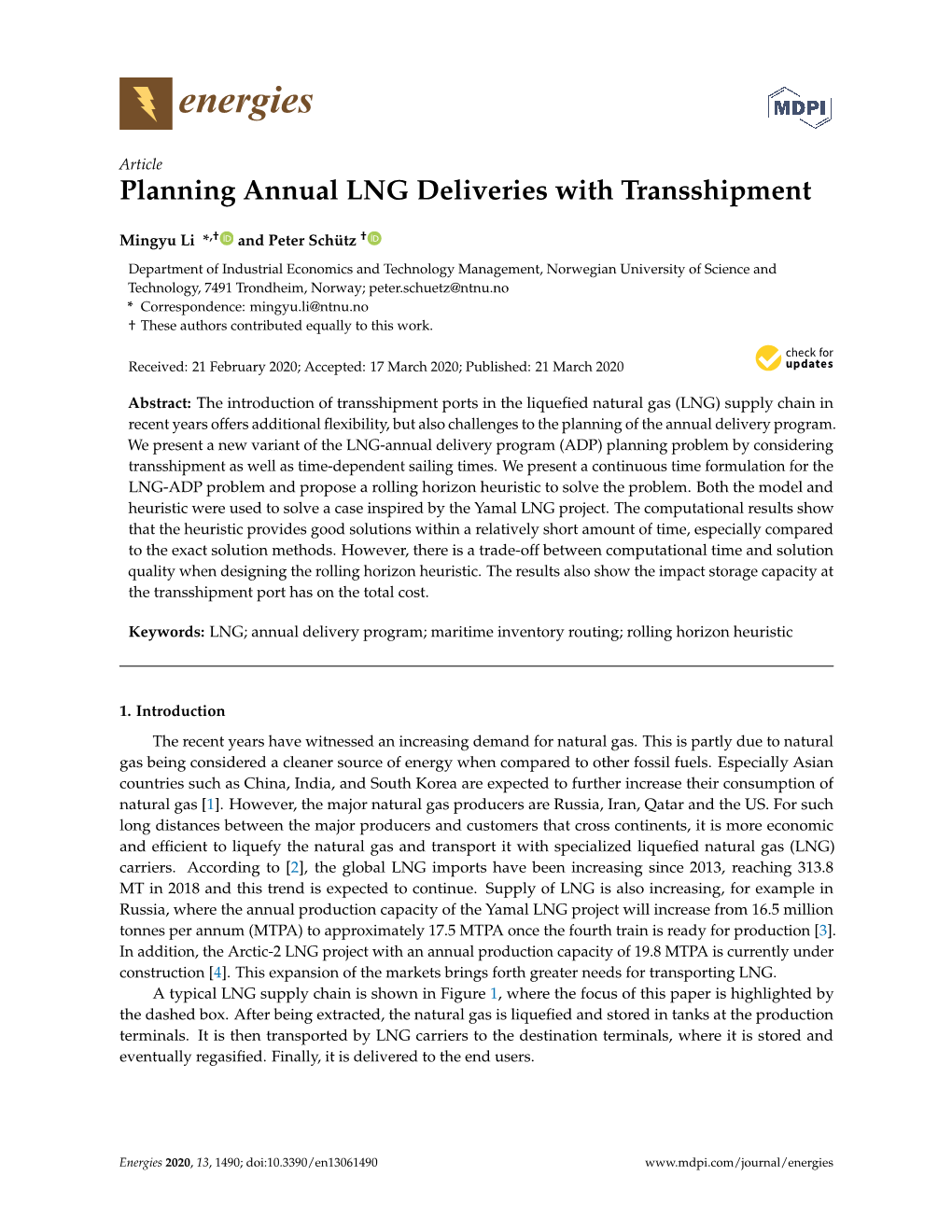 Planning Annual LNG Deliveries with Transshipment