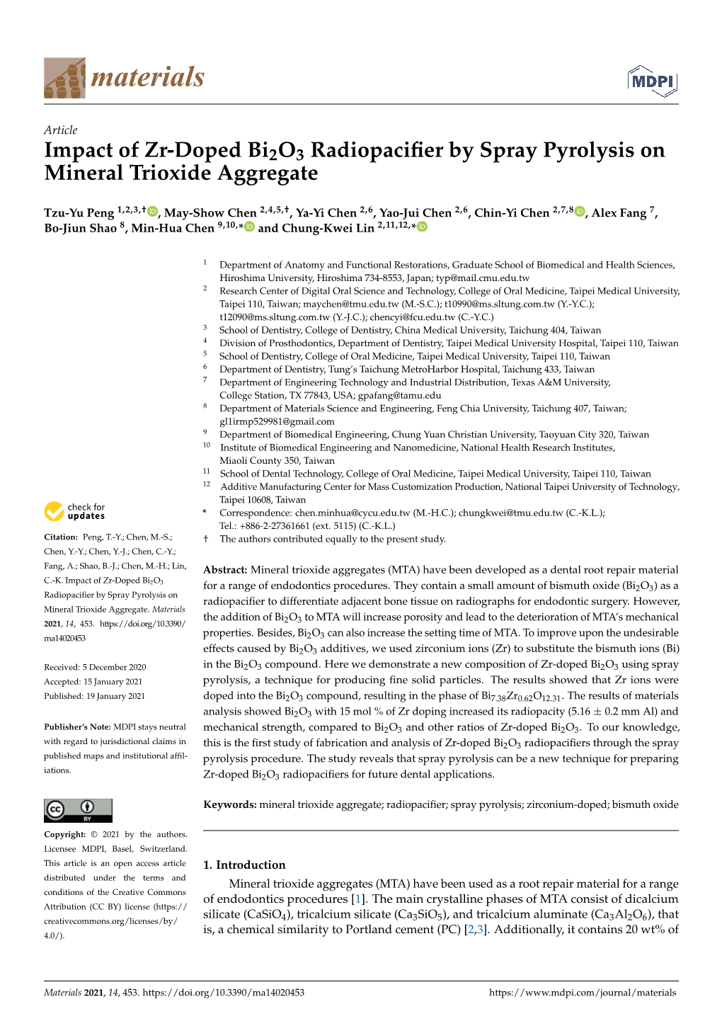 Impact of Zr-Doped Bi2o3 Radiopacifier by Spray Pyrolysis on Mineral Trioxide Aggregate