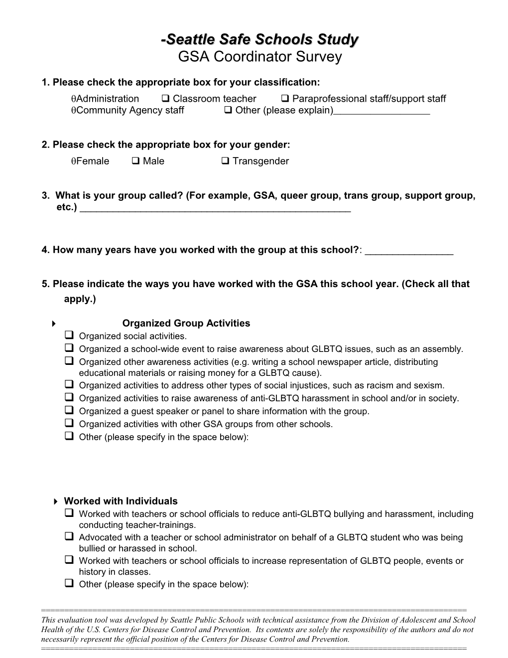 SE-GSA Coordinator Survey