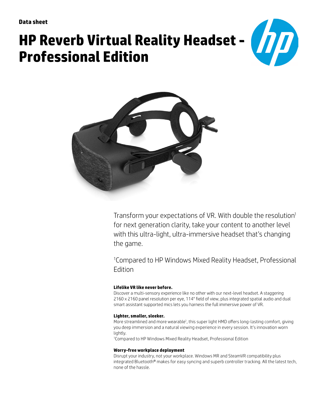 HP Reverb Virtual Reality Headset - Professional Edition