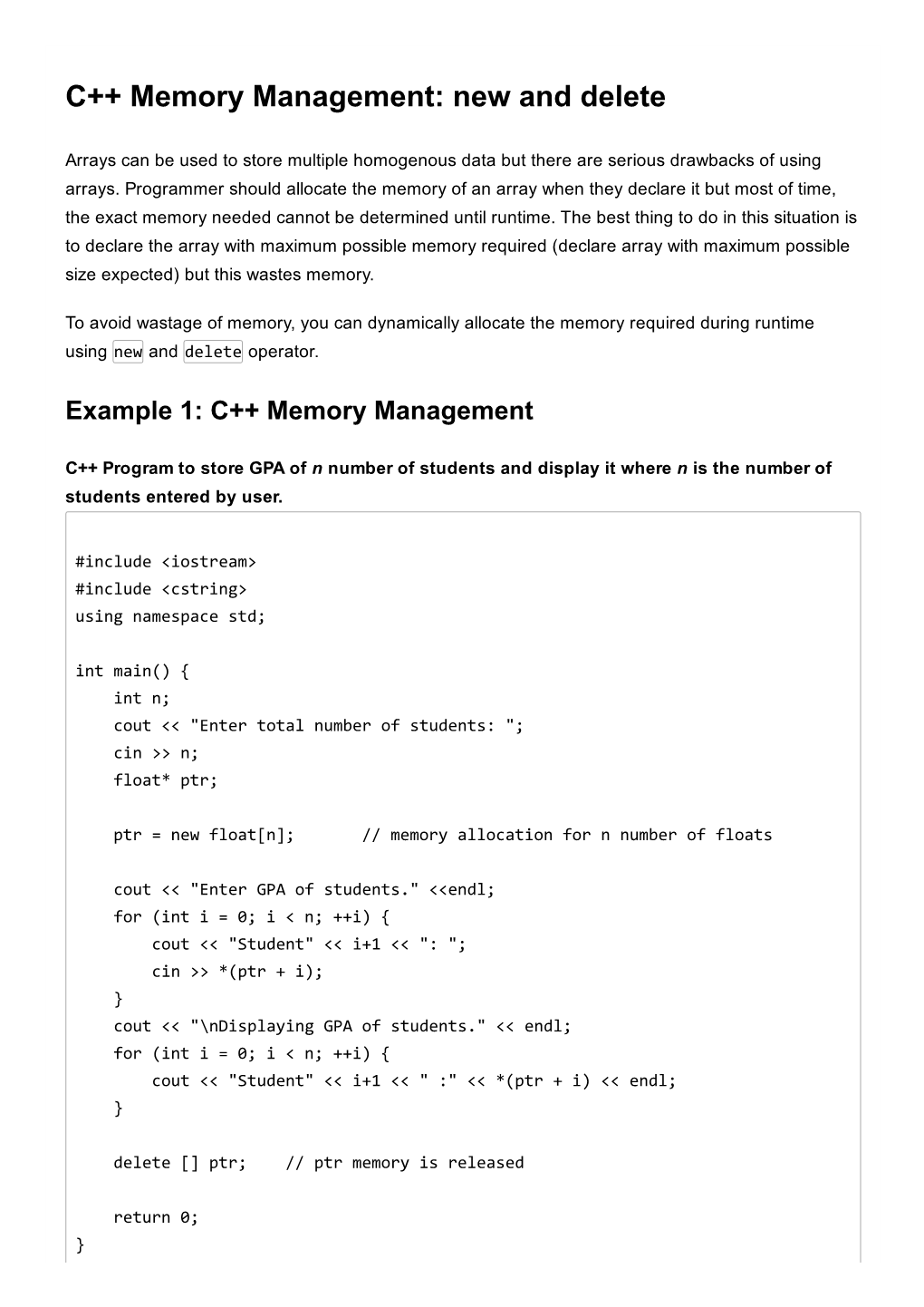 C++ Memory Management: New and Delete