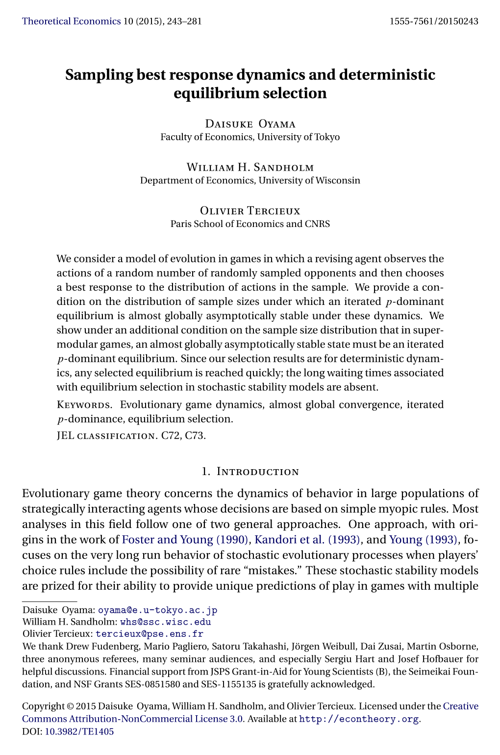 Sampling Best Response Dynamics and Deterministic Equilibrium Selection