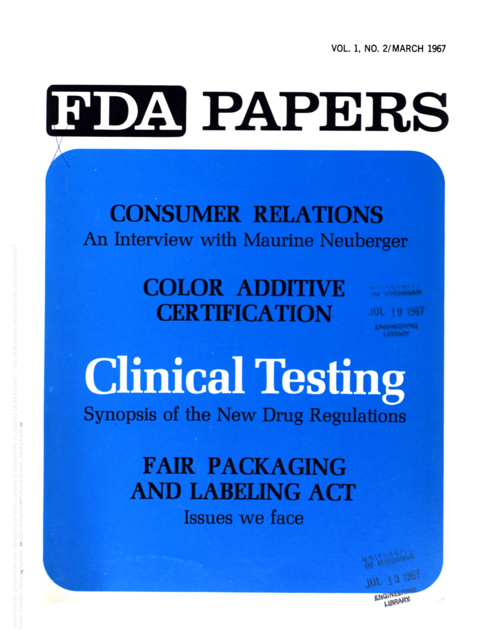 FDA Papers, March 1967