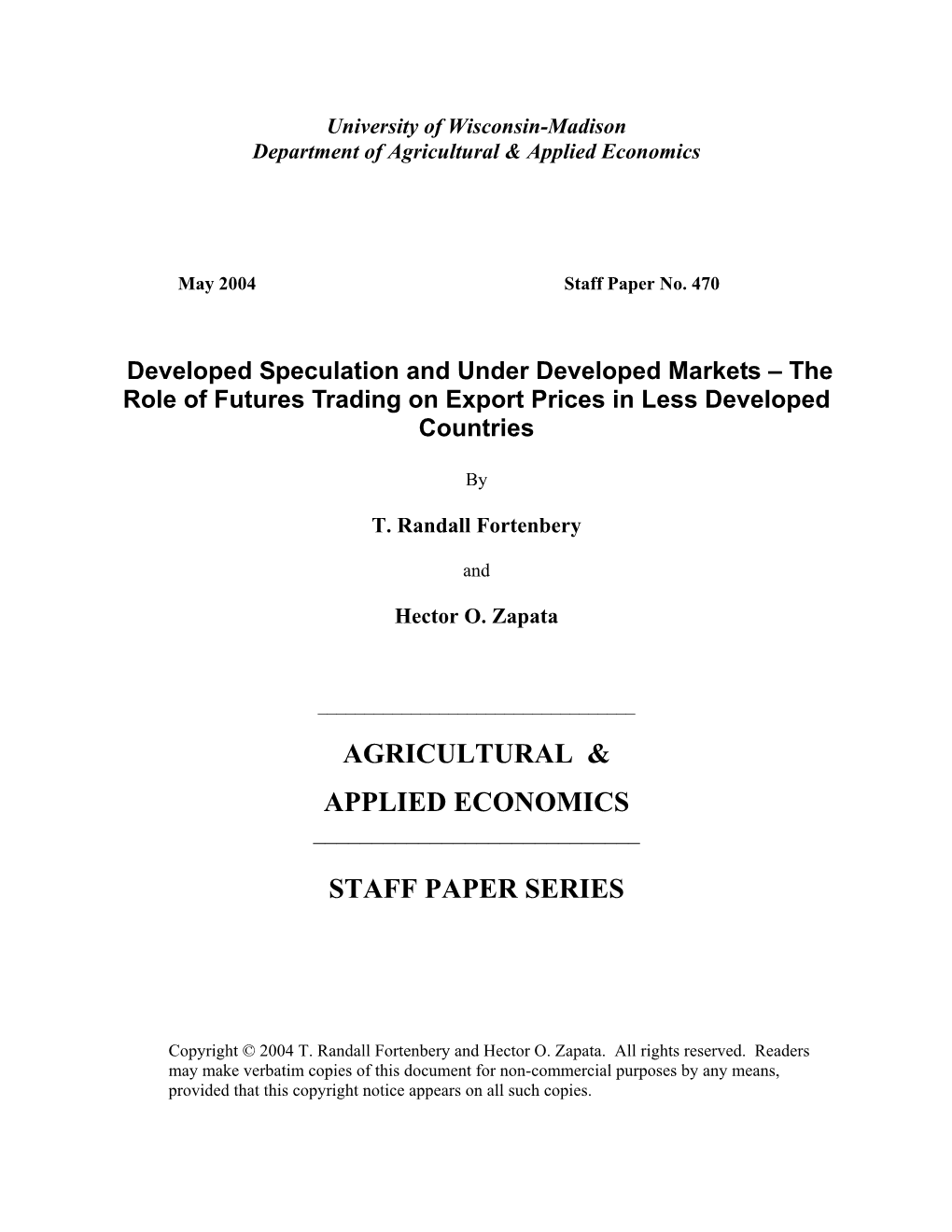 The Role of Futures Trading on Export Prices in Less Developed Countries