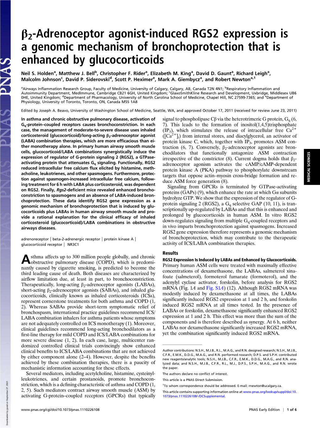 Β2-Adrenoceptor Agonist-Induced RGS2 Expression Is a Genomic Mechanism of Bronchoprotection That Is Enhanced by Glucocorticoids