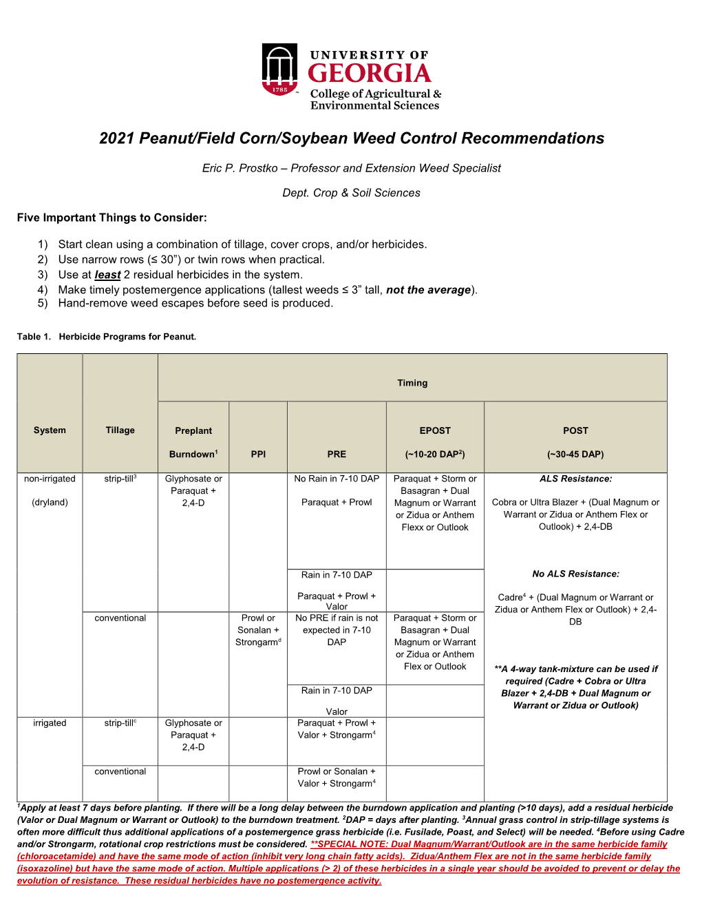 2021 Peanut/Field Corn/Soybean Weed Control Recommendations