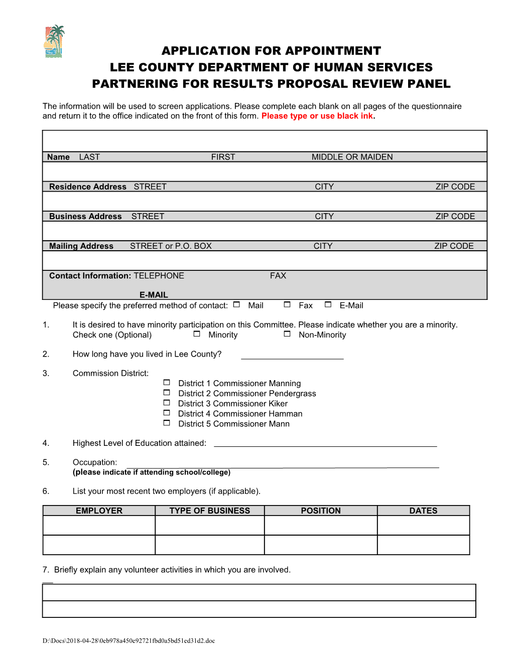 PFR Review Panel Member Application