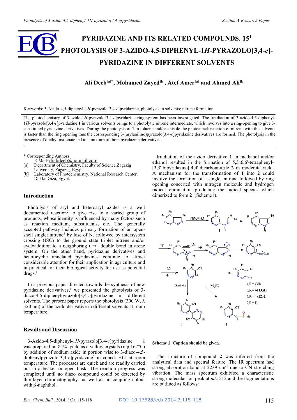 Pyridazine in Different Solvents