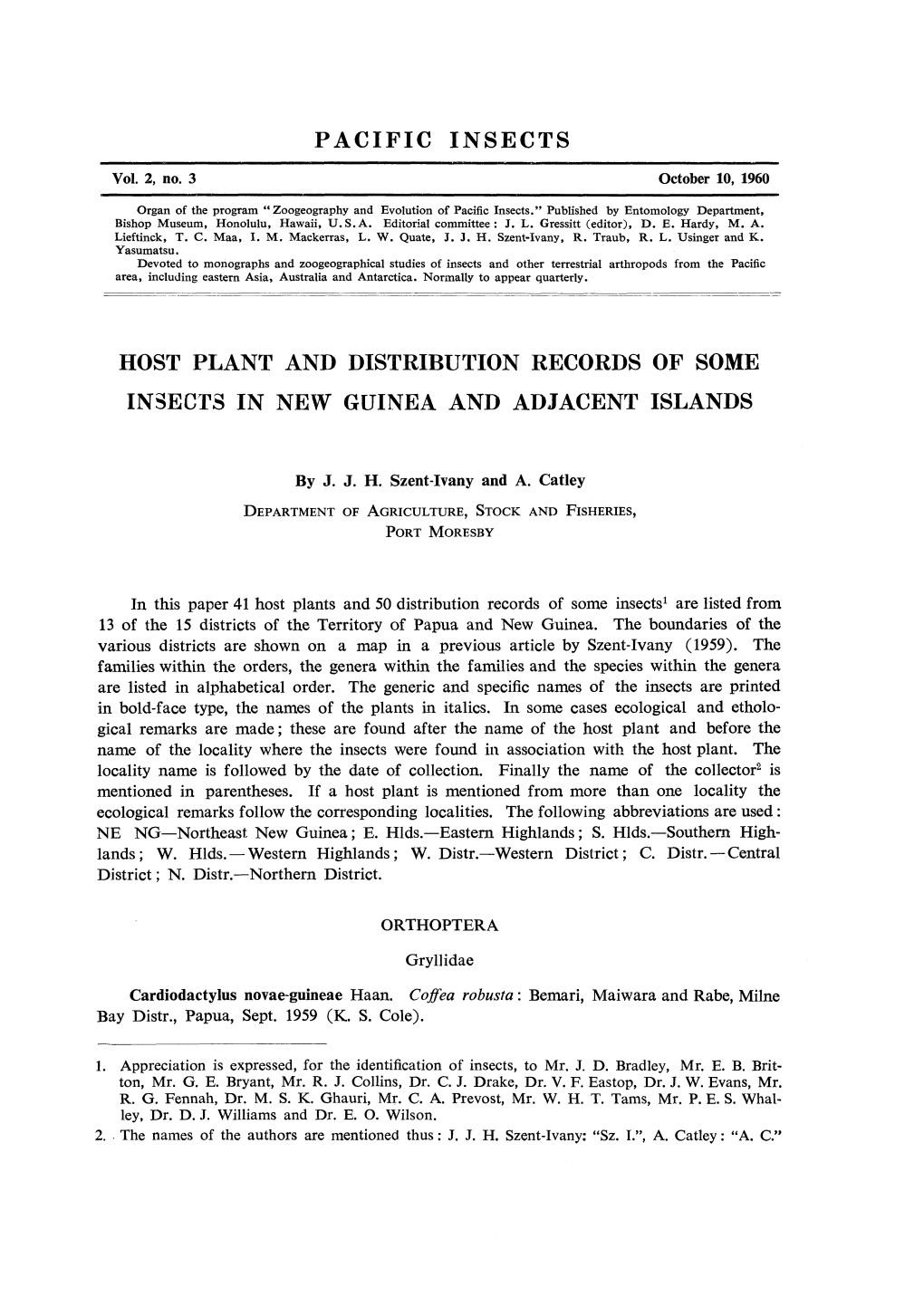 Pacific Insects Host Plant and Distribution Records Of