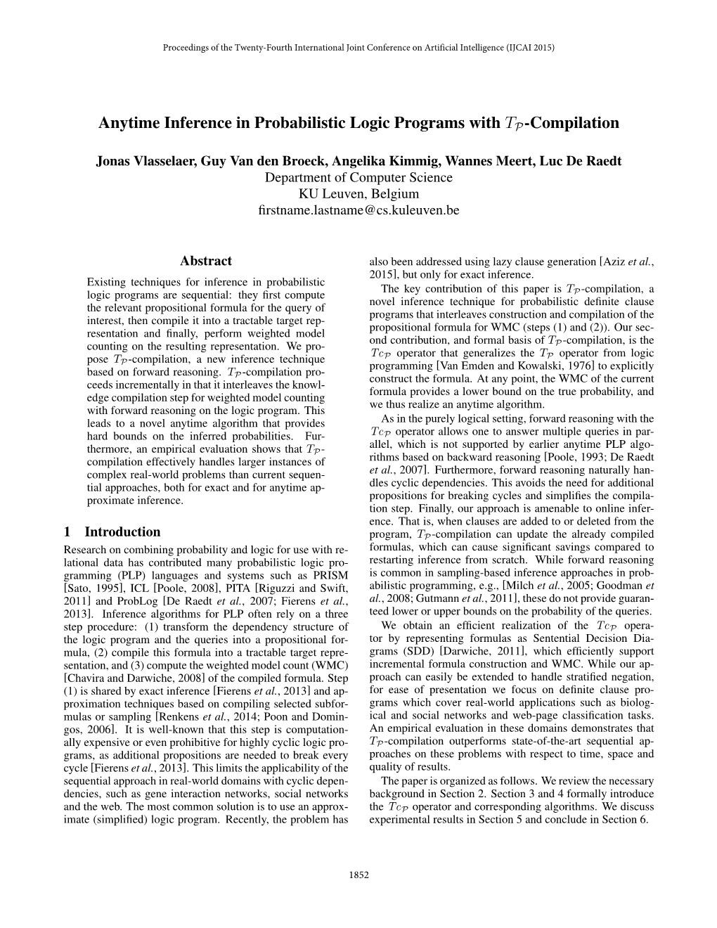 Anytime Inference in Probabilistic Logic Programs with Tp-Compilation