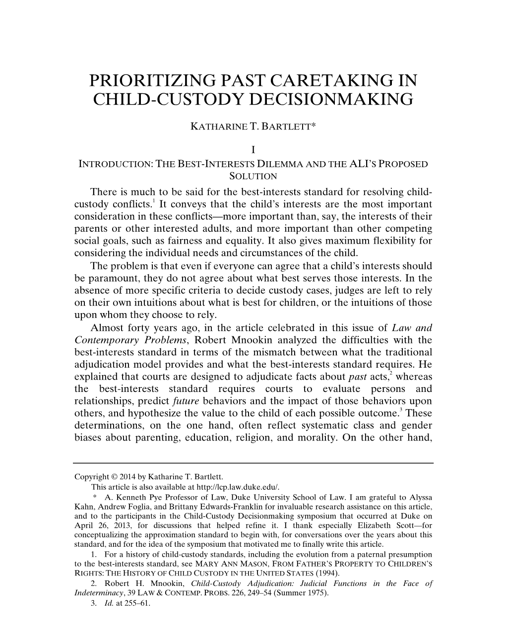 Prioritizing Past Caretaking in Child-Custody Decisionmaking