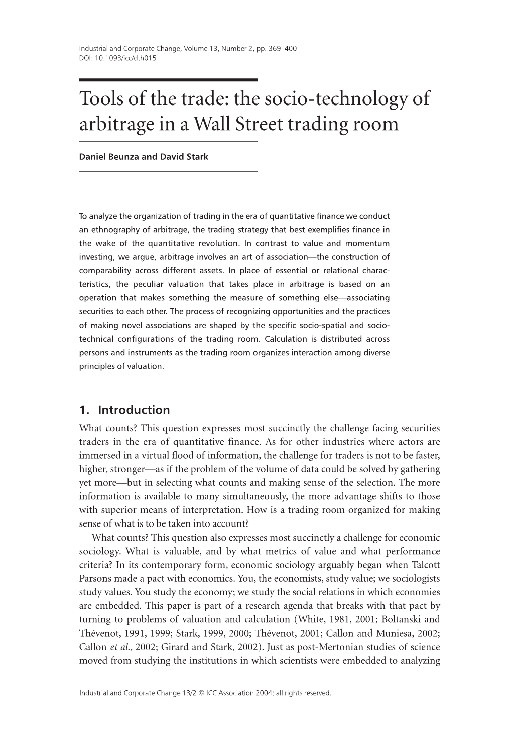 The Socio-Technology of Arbitrage in a Wall Street Trading Room