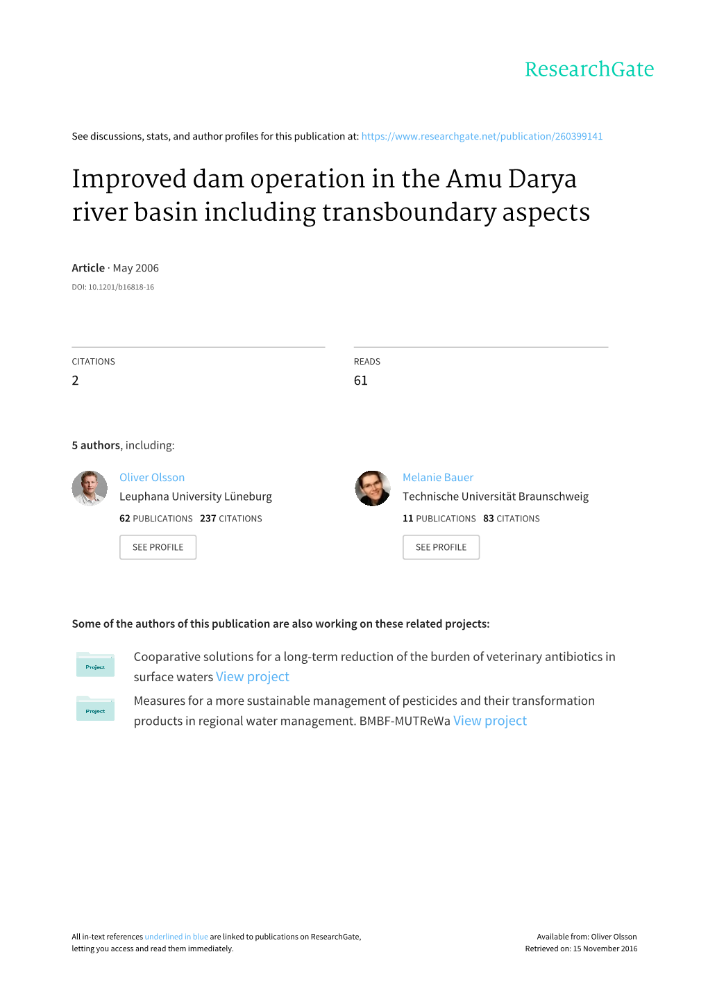 Improved Dam Operation in the Amu Darya River Basin Including Transboundary Aspects