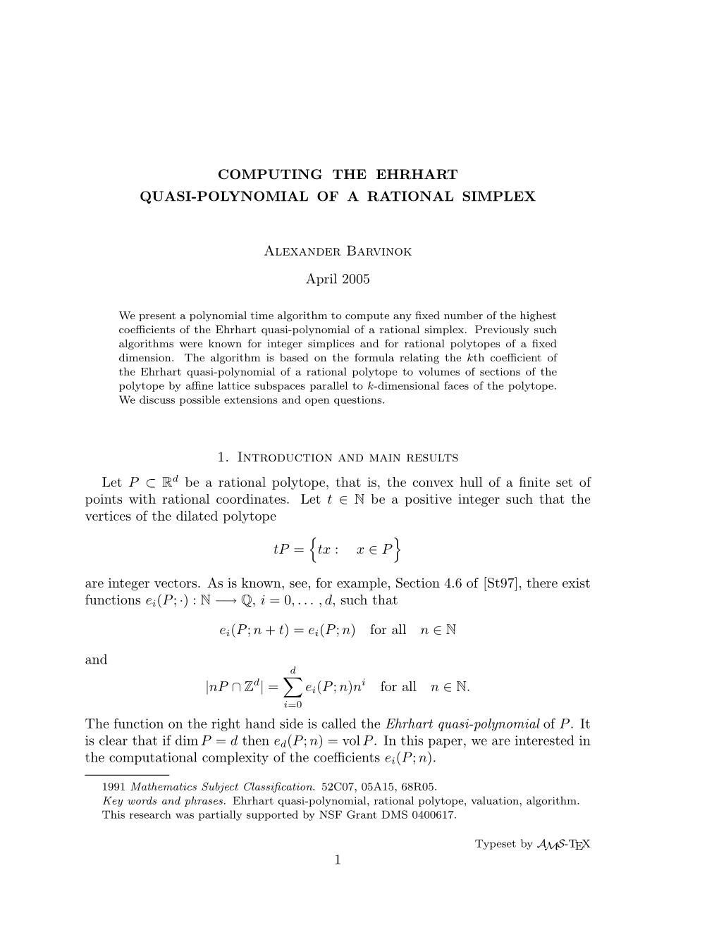 Computing the Ehrhart Quasi-Polynomial of a Rational Simplex
