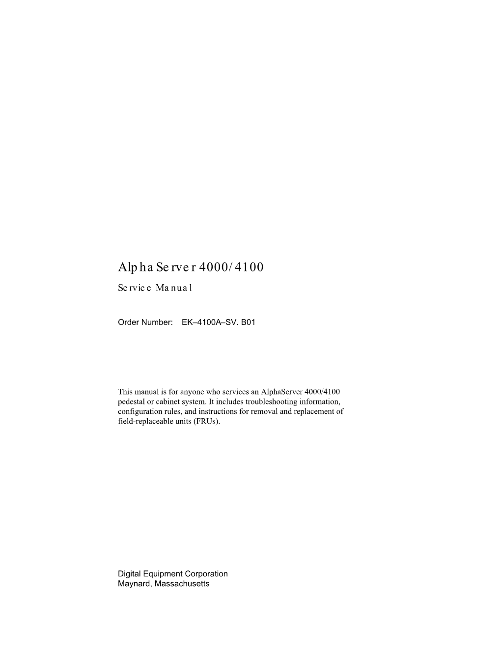 Alphaserver 4000/4100 Service Manual