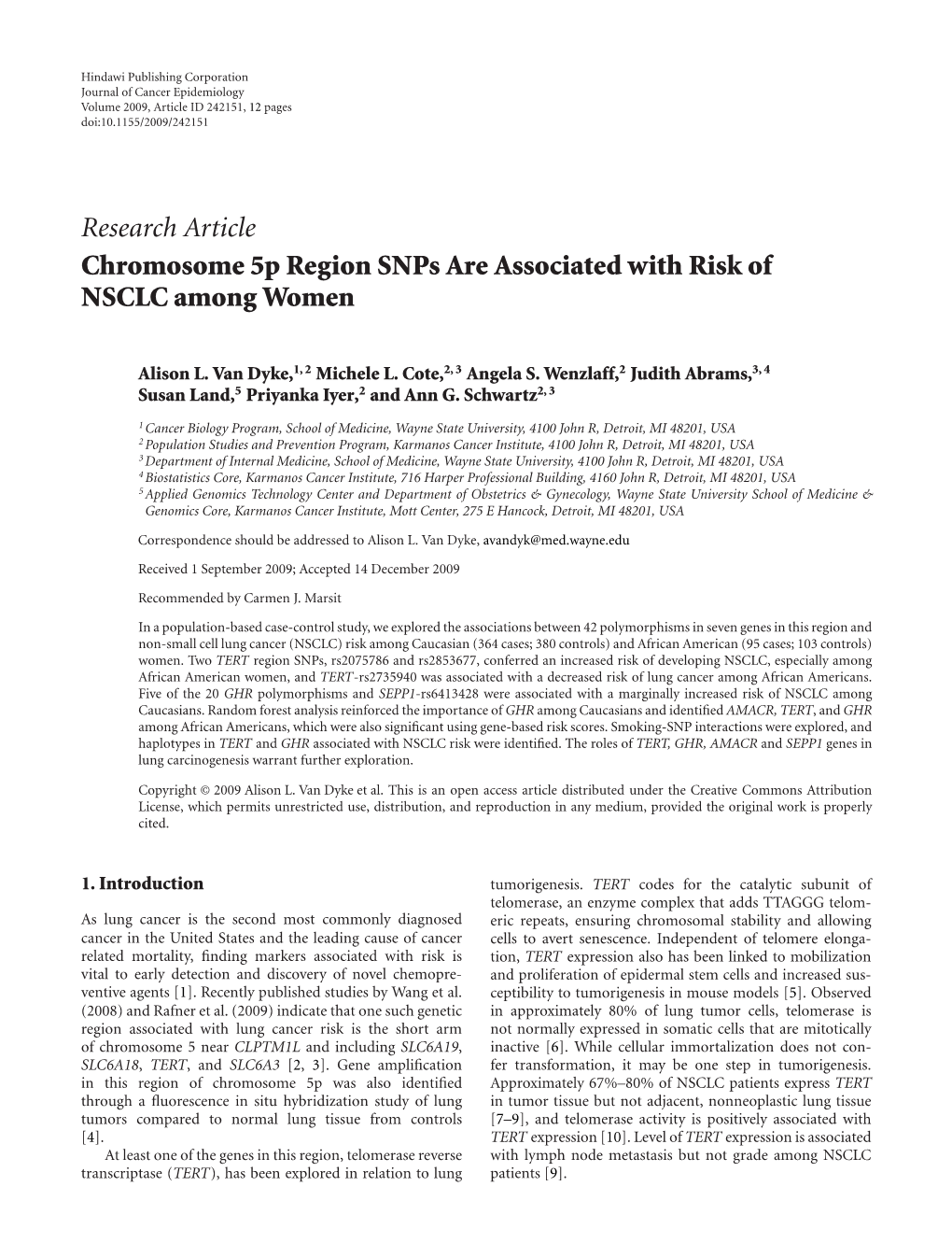 Chromosome 5P Region Snps Are Associated with Risk of NSCLC Among Women