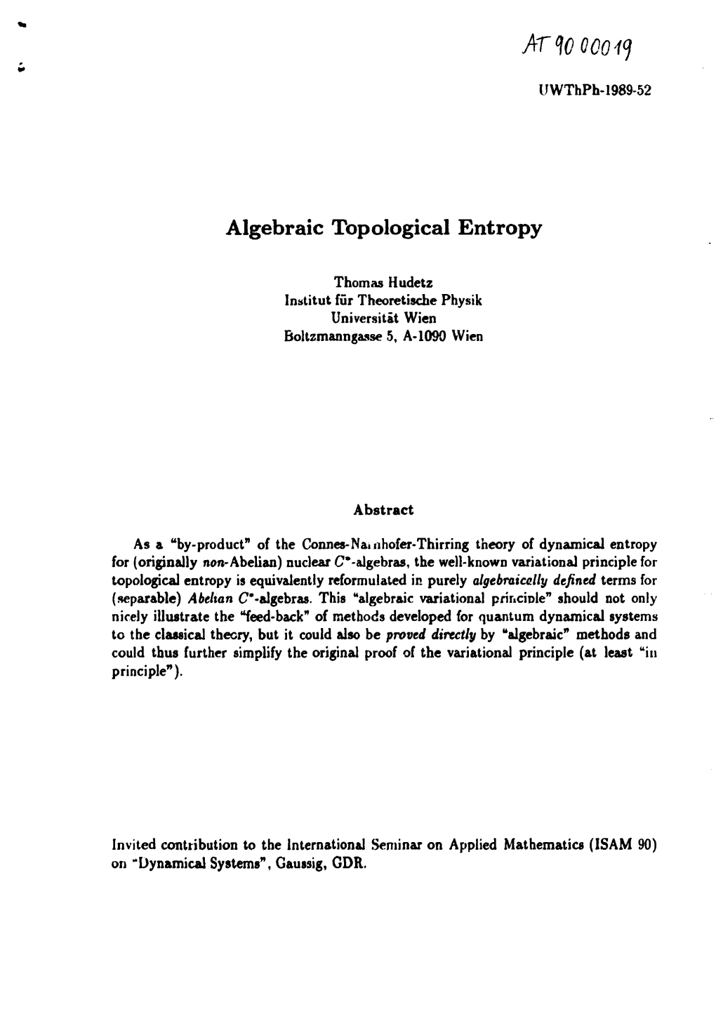 Algebraic Topological Entropy