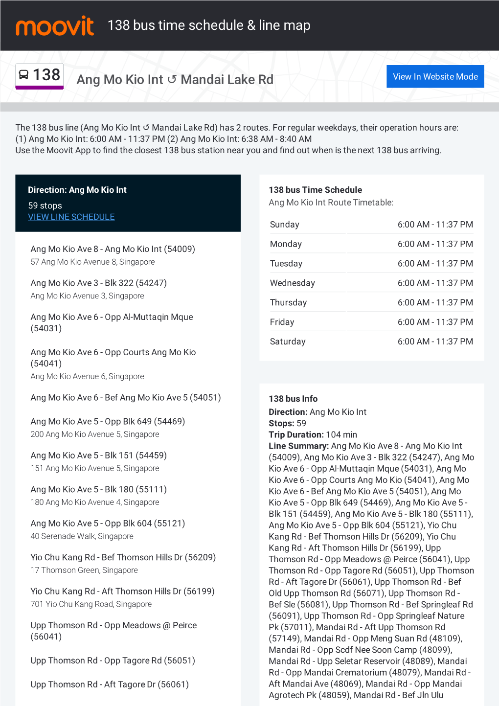138 Bus Time Schedule & Line Route