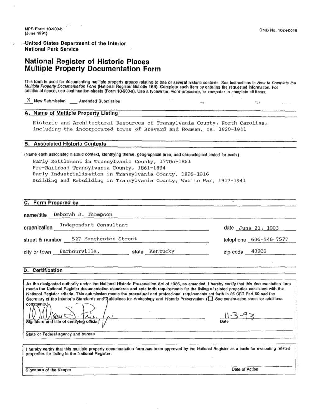 National Register of Historic Places Multiple Property Documentation Form