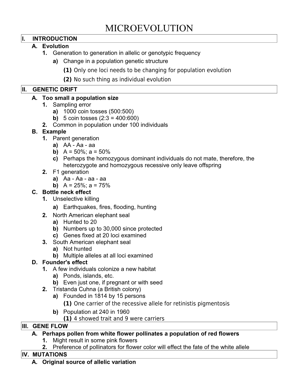 1. Generation to Generation in Allelic Or Genotypic Frequency