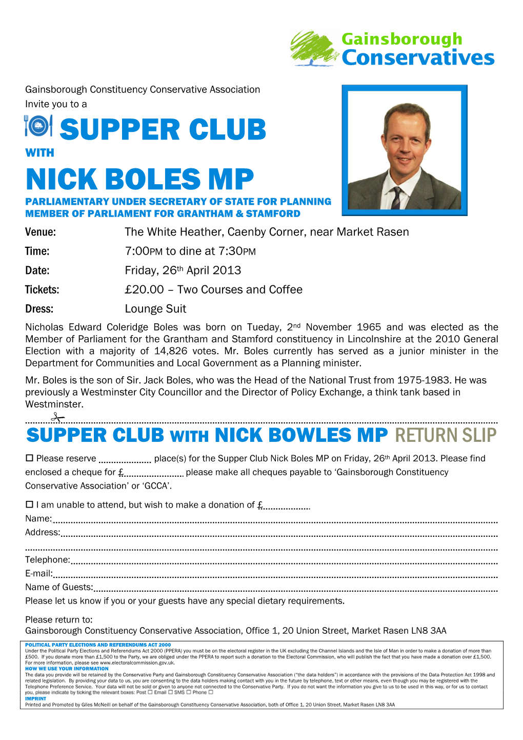 Supper Club Nick Boles MP on Friday, 26Th April 2013