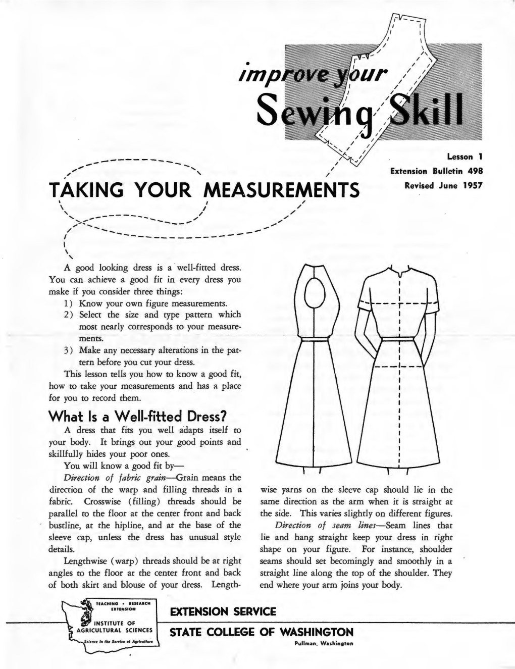 TAKING YOUR MEASUREMENTS Revised June 1957 / / / / , ;'