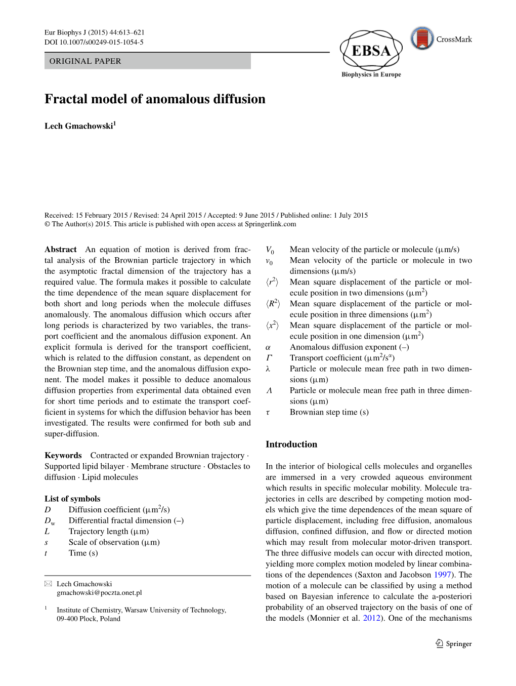 Fractal Model of Anomalous Diffusion