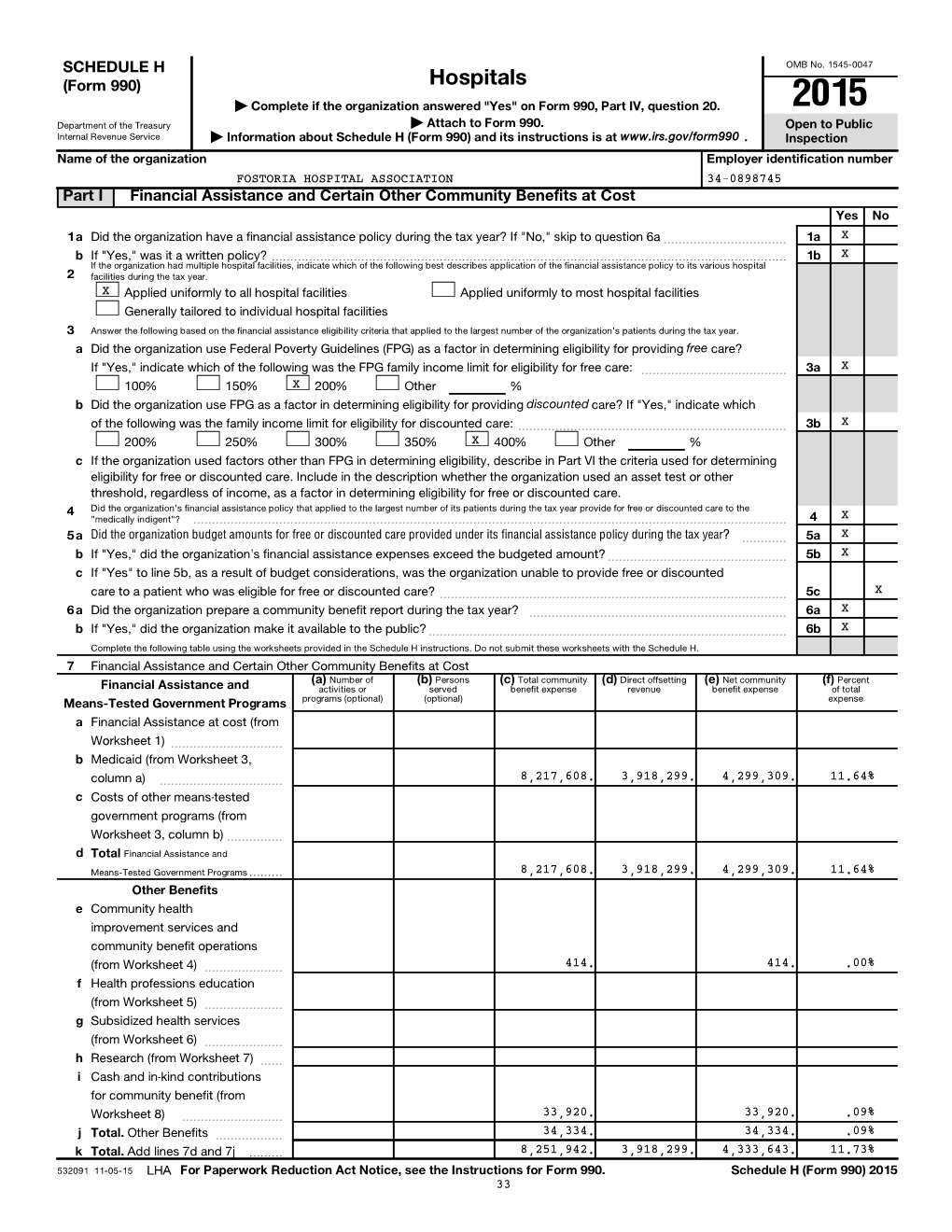 Hospitals | Complete If the Organization Answered "Yes" on Form 990, Part IV, Question 20