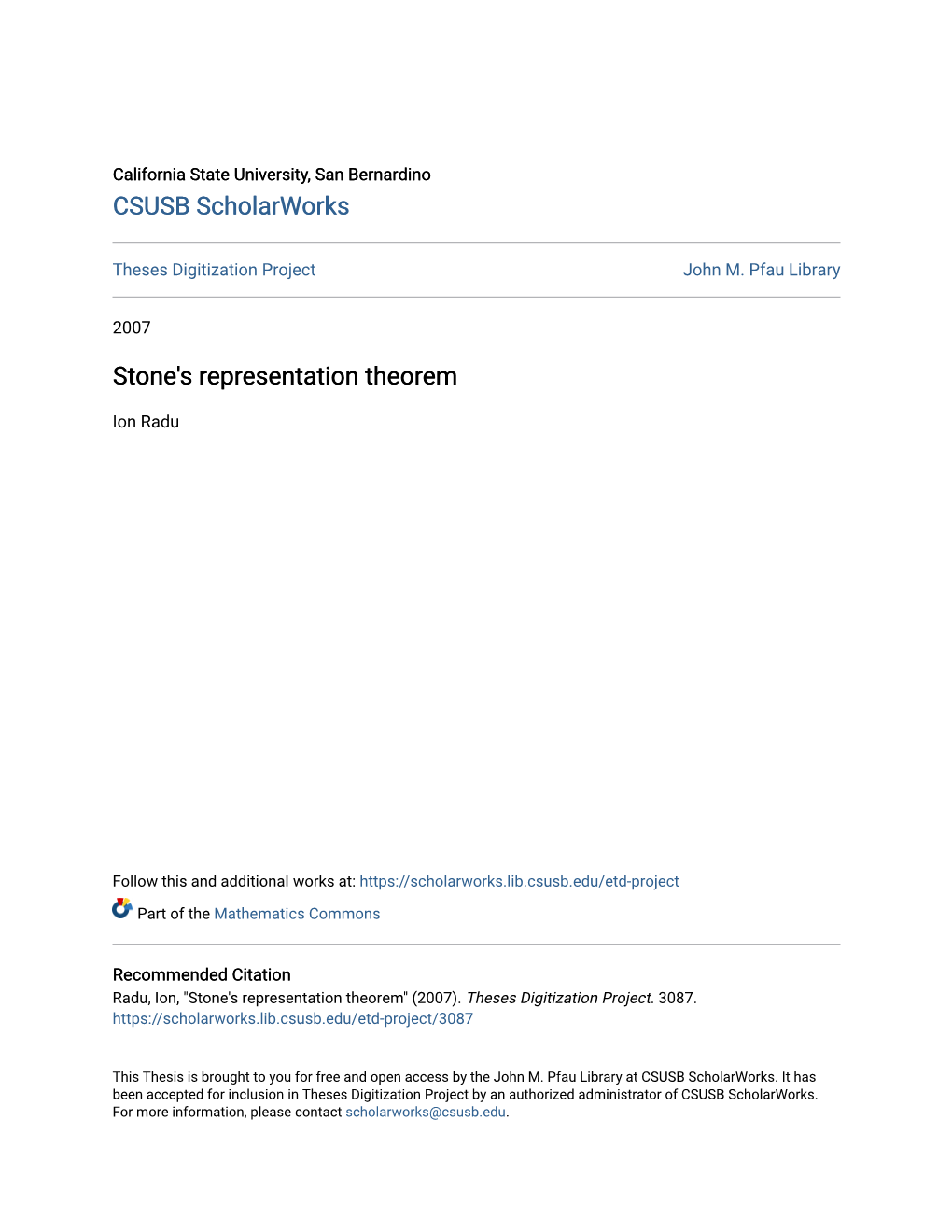 Stone's Representation Theorem