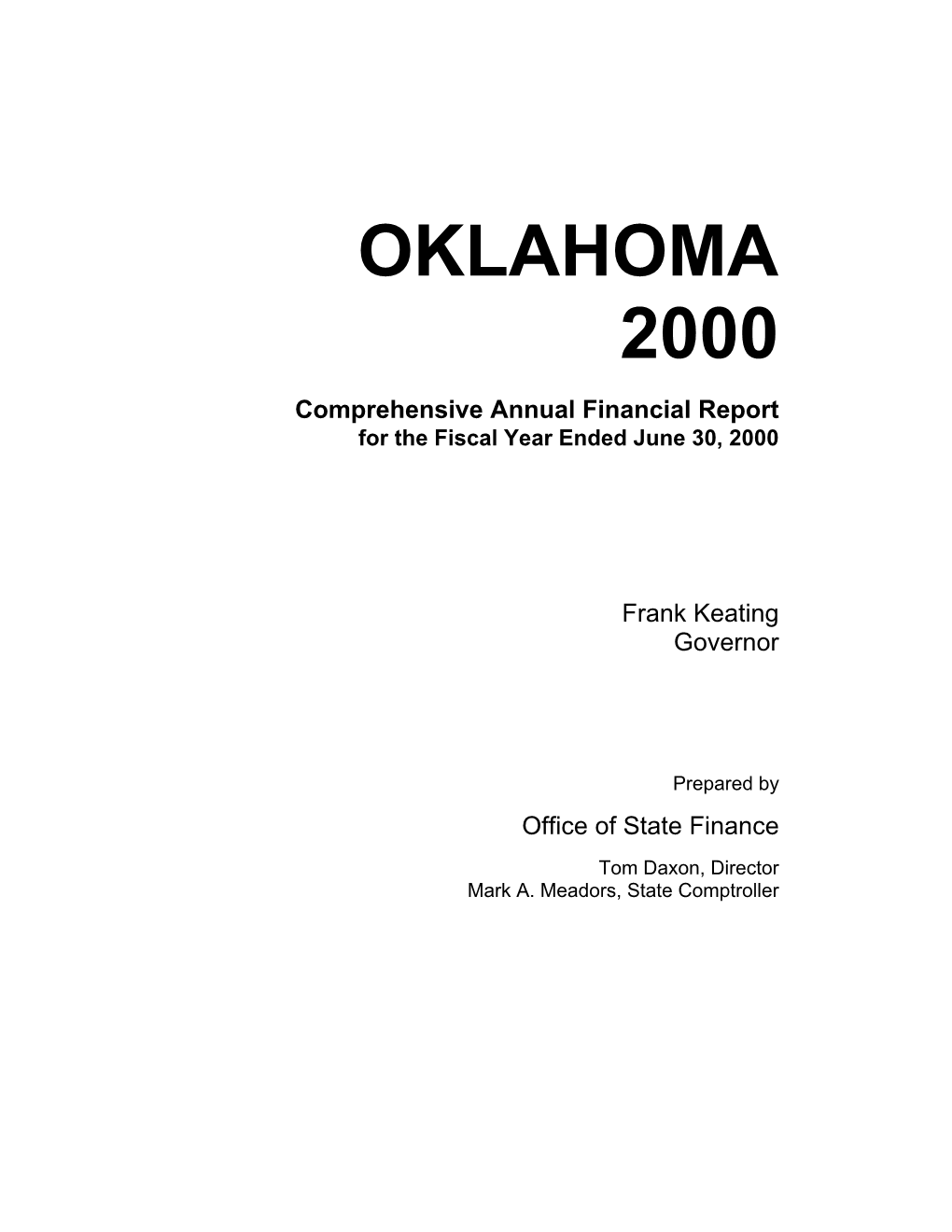 State of Oklahoma Comprehensive Annual Financial