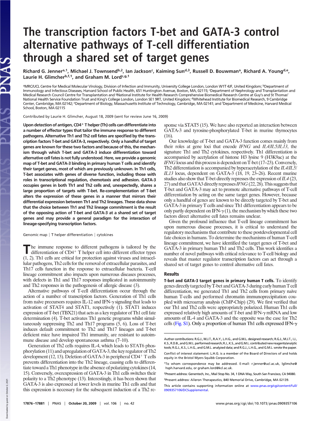 The Transcription Factors T-Bet and GATA-3 Control Alternative Pathways of T-Cell Differentiation Through a Shared Set of Target Genes