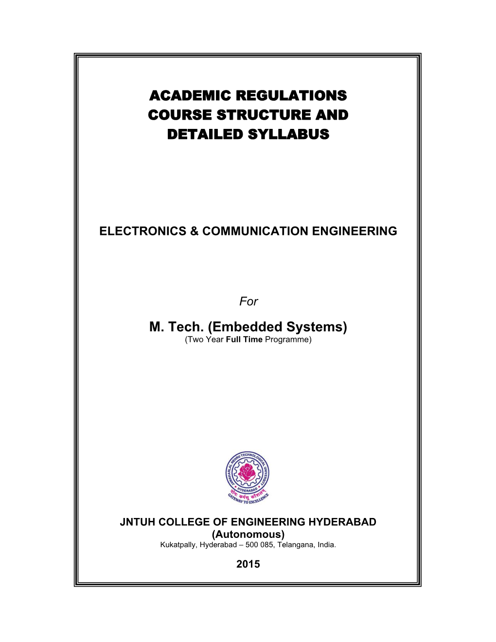 Embedded Systems) (Two Year Full Time Programme)