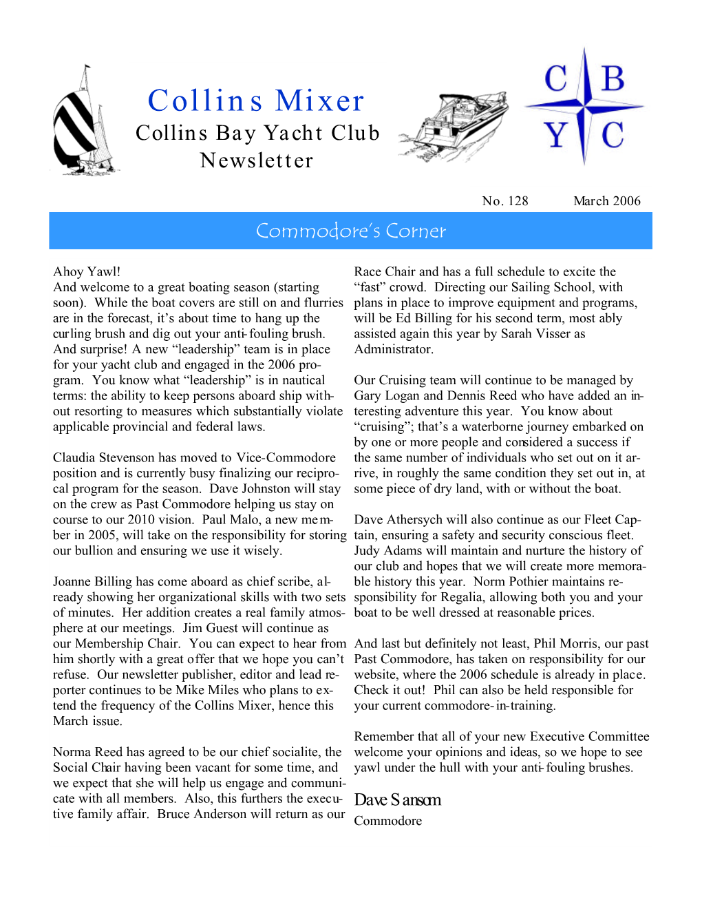 Collins Mixer Collins Bay Yacht Club Newsletter