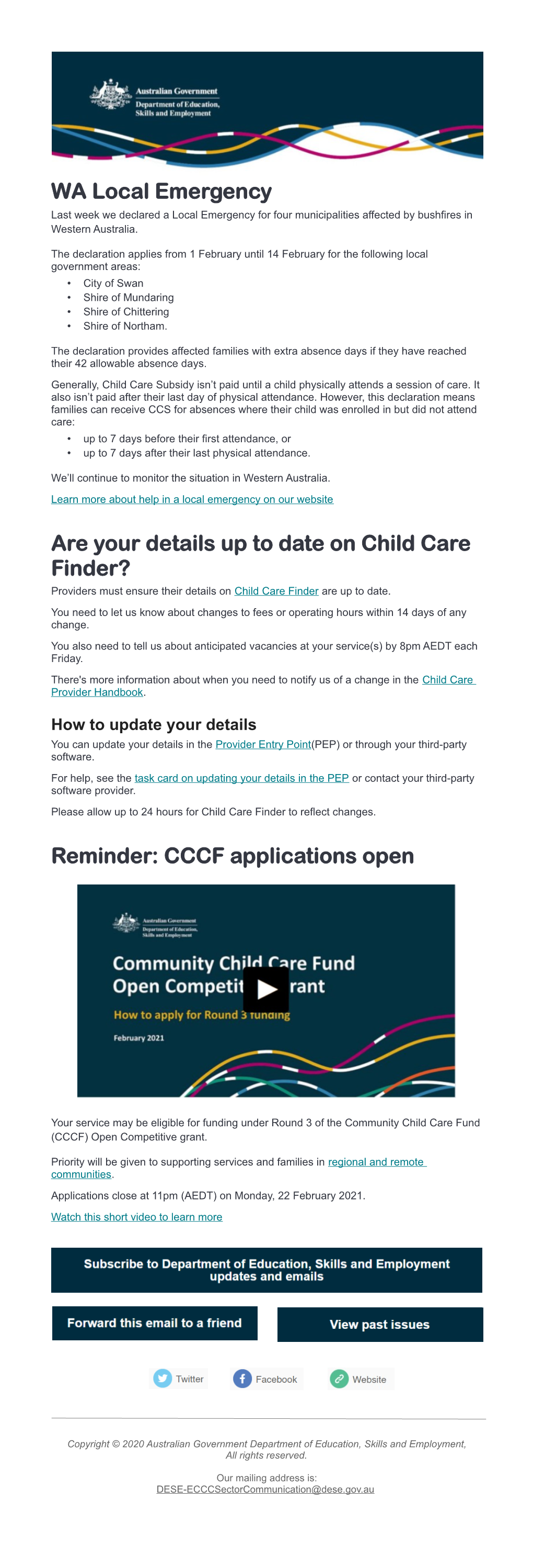 WA Local Emergency Are Your Details up to Date on Child Care