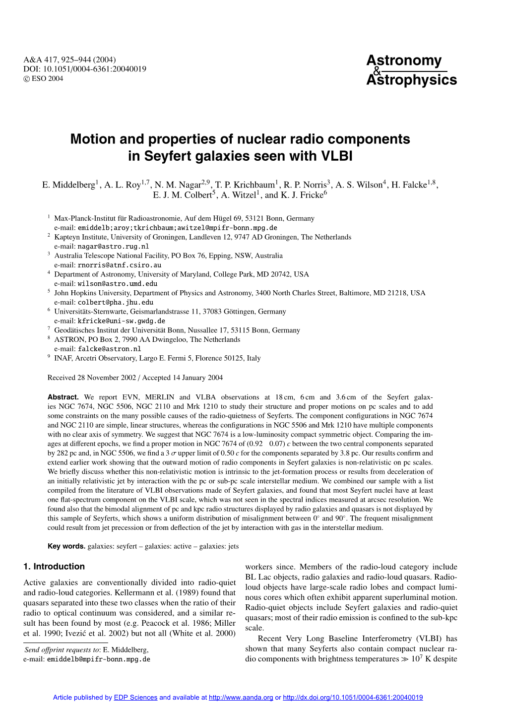 Motion and Properties of Nuclear Radio Components in Seyfert Galaxies Seen with VLBI