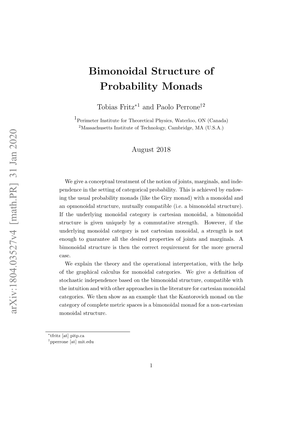 Bimonoidal Structure of Probability Monads