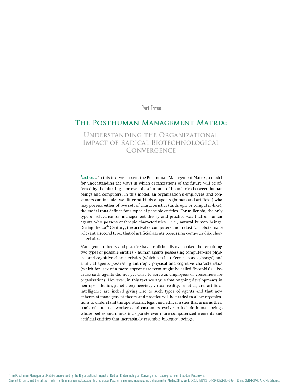 The Posthuman Management Matrix: Understanding the Organizational Impact of Radical Biotechnological Convergence